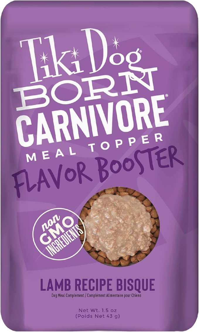 Tiki Dog Born Carnivore Flavor Booster, Lamb Recipe Bisque, Grain Free Meat Based Treat, Meal Topper for All Dog Breeds and All Life Stages, 1.5 oz. 12 Count