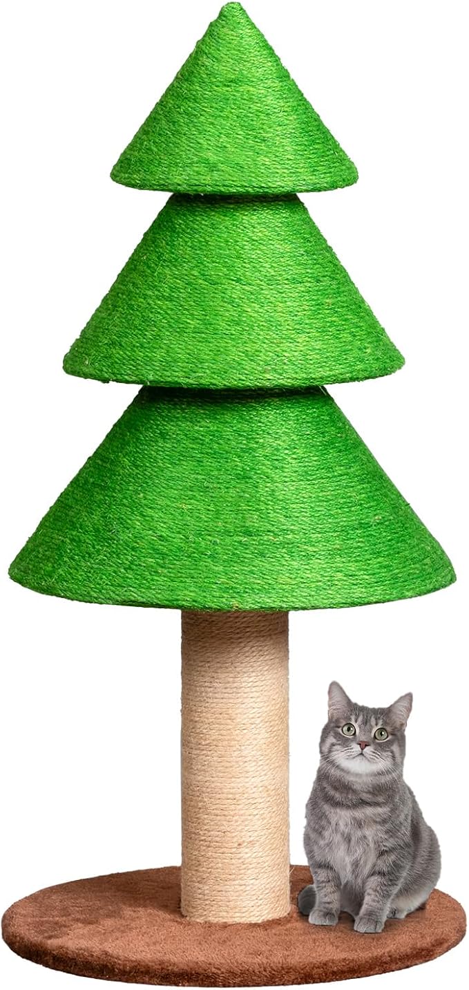 31.5in Christmas Tree Cat Scratcher, Cat Scratching Post for Indoor Cats, Large Sisal Cat Scratching Tree Cat Scratch Tower, Grass Green