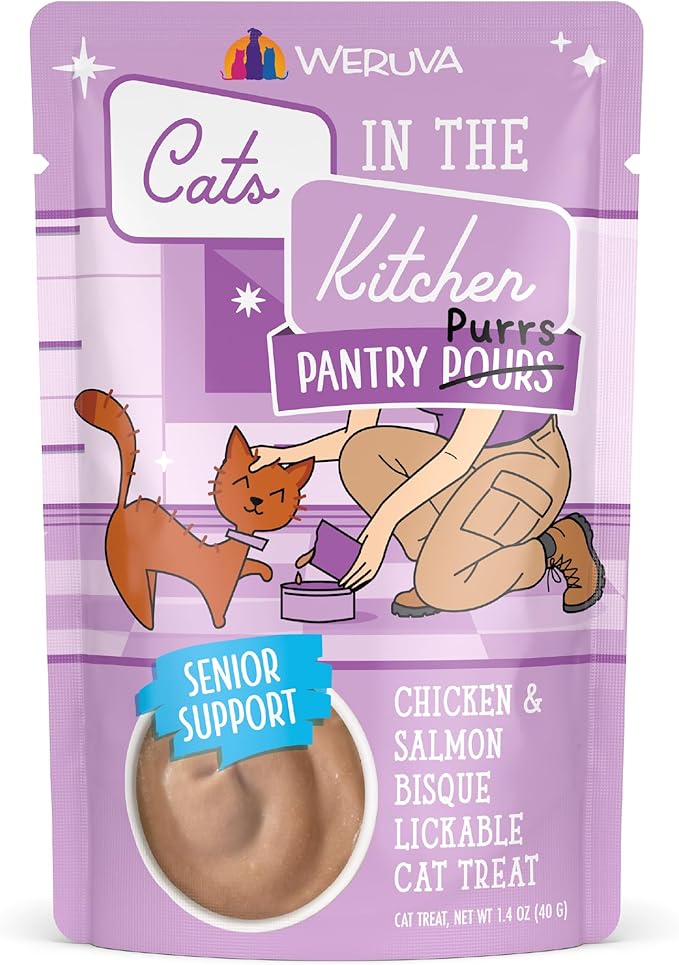 Weruva Cats in The Kitchen Pantry Pours, Chicken and Salmon Bisque with Senior Support, 1.4oz Pouch, Pack of 12