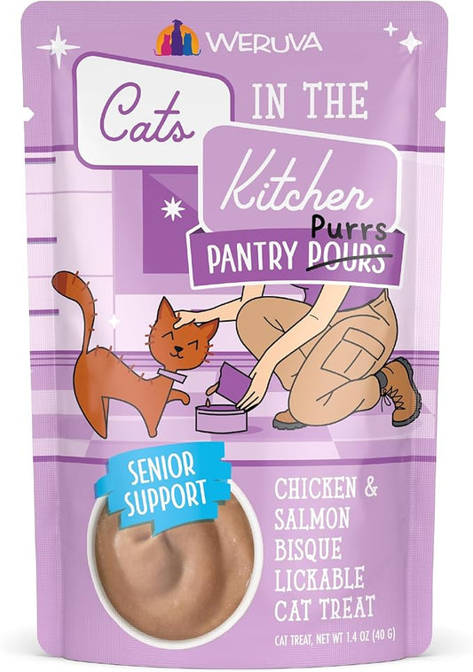Weruva Cats in The Kitchen Pantry Pours, Chicken and Salmon Bisque with Senior Support, 1.4oz Pouch, Pack of 12