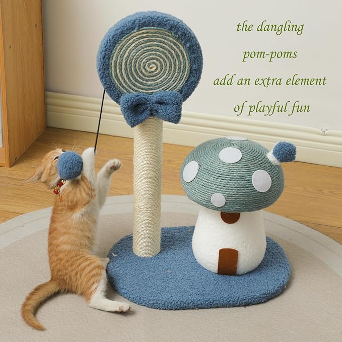 Doggie&Kittie Cat Scratching Post Cute Kitten Scratching Board Kitty Toys Mushroom Lollipop Cat Scratcher Furniture Cat Climber Climbing Tower for Indoor Cats Sisal Material (Blue)