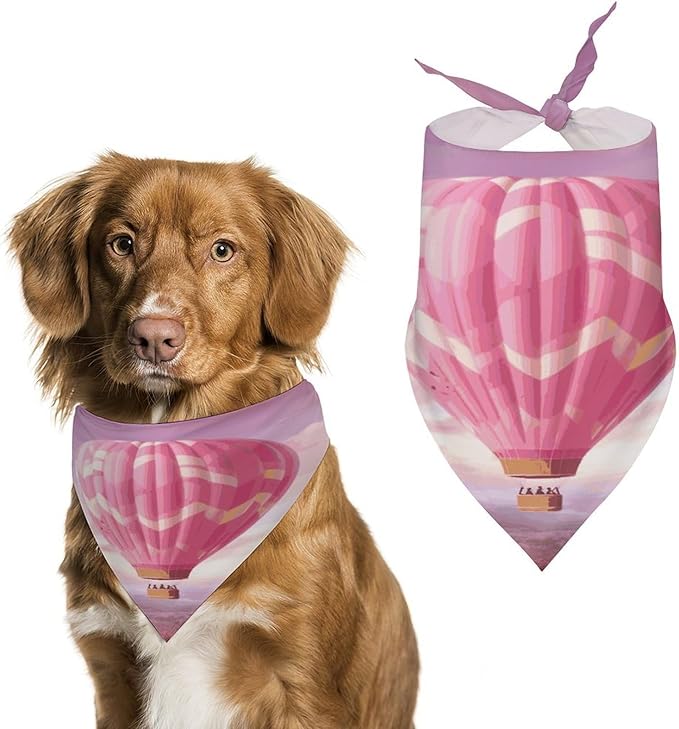 Dog Bandana Spring Pet Scarf Adjustable Triangle Pink Hot Air Balloon Printing Dog Bib Washable Polyester Puppy Bandana for Small Medium Large Dogs Cat Birthday Party Supplies