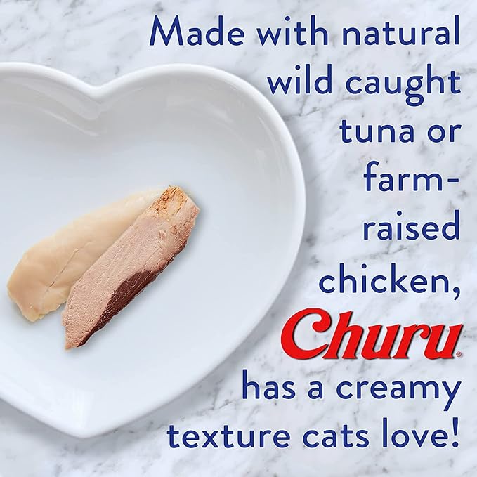 INABA Churu Cat Treats, Grain-Free, Lickable, Squeezable Creamy Purée Cat Treat/Topper with Vitamin E & Taurine, 0.5 Ounces Each Tube, 50 Tubes, Chicken Variety
