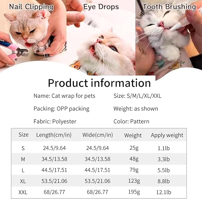 Cat Wrap for Cutting Nails Self-Adhesive Cat Grooming Wrap Cat Nail Clipper Hammock Soft Cat Restraint Bag for Nail Clipping Cat Grooming Supplies (M 13.5 in)