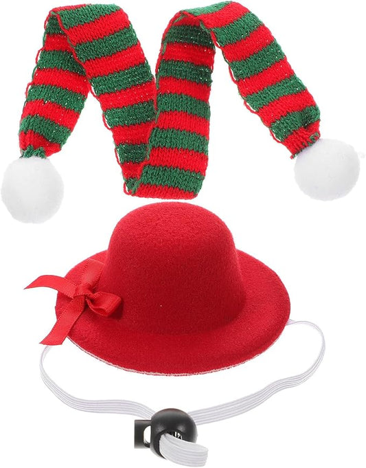 2pcs Pet Dog Costume Set with Red Party Hat and Red-Green Knit Scarf 30cm Xmas Party Supplies Pet Apparel Accessories for Dogs