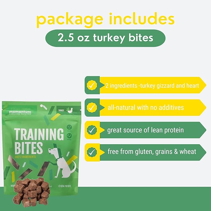 Momentum Carnivore Nutrition Freeze-Dried Turkey Training Bites – Two Ingredients-Turkey Gizzards and Hearts, All-Natural Dog Treats –Made in USA – Perfect for Training & Rewards- 2.5 oz Bag