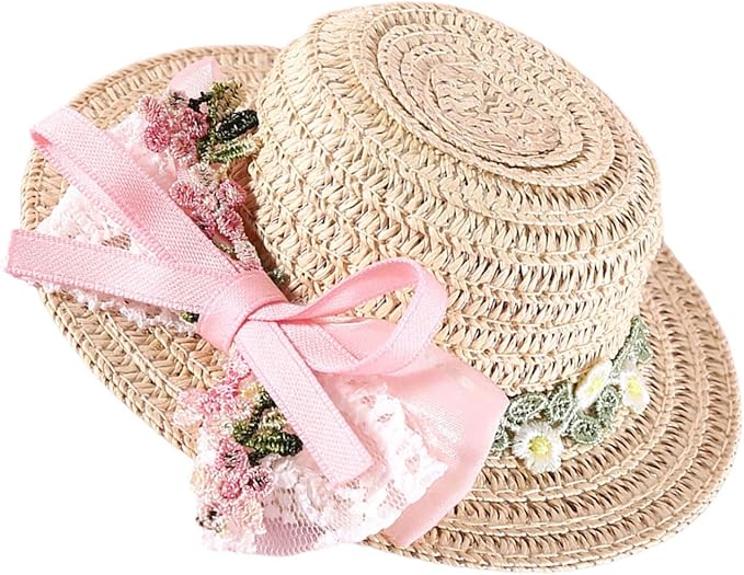 Pet Straw Hat Outdoor Sunbonnet Supplies Flower Lace Puppy Straw with Ribbon Bow Flower Dog for Large Dogs