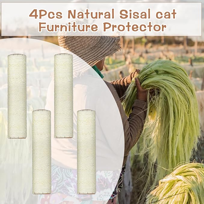4 Pcs Cat Scratching Post Replacement 12in Cat Tree & Tower Scratch Pole Refill Parts with M8 Screws Sisal Rope Cat Furniture Protector