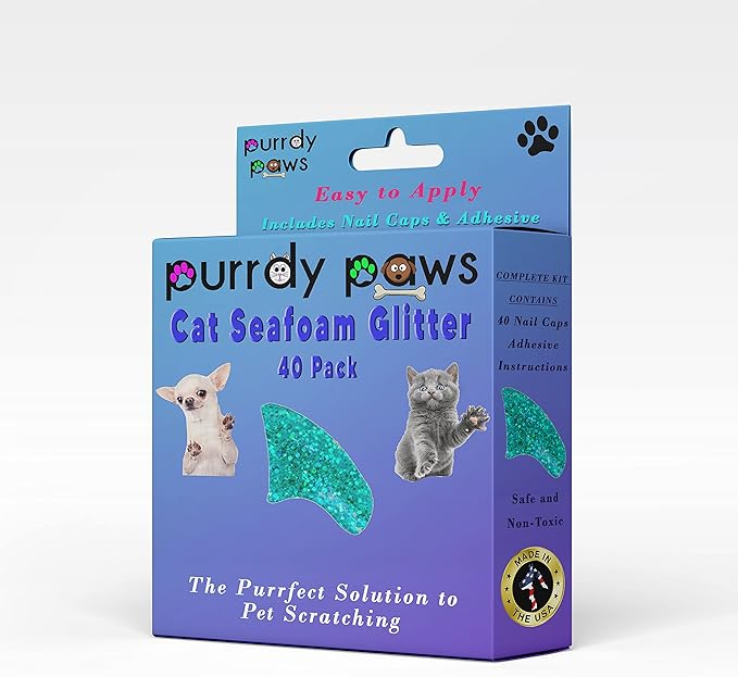 40 Pack Soft Nail Caps for Cat Claws Seafoam Glitter Small