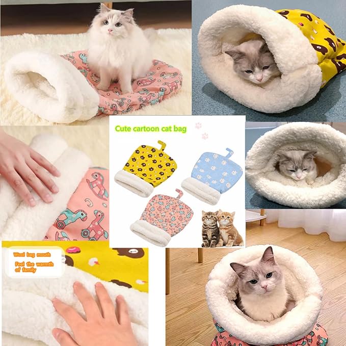Cat Bed Sleeping Bag for Indoor Cats - Pet Slipper Cave Bed for Indoor Cats and Small Dogs, Cozy & Soft Plush, Anti-Slip & Durable, Washable for Kittens and Puppies Under 15 lbs (Pink)