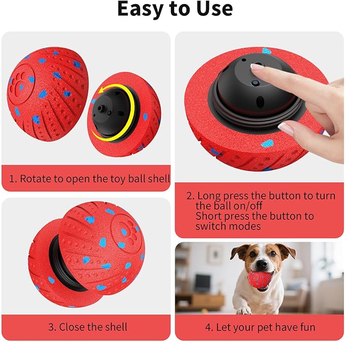 2-in-1 Interactive Dog Ball Toy for Aggressive Chewers, Automatic Moving & Bouncing E-TPU Dog Ball, 3 Modes Smart Pet Toy with Motion Sensor, USB-C Rechargeable Enrichment Toy for Medium Large Dogs