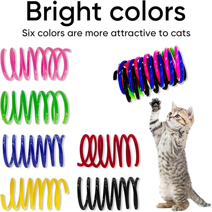 AGYM 6Colors Plastic Spring Cat Toys, 30 Pack Spiral Springs for Indoor Cats to Swat, Bite, Hunt, Interactive Toys for Cats and Kittens