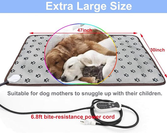 Pet Heating Pad Keep Dogs Cats Warming Extra Large Smart Timer Precise Temperature Control Waterproof Durable Material Easy Cleaning