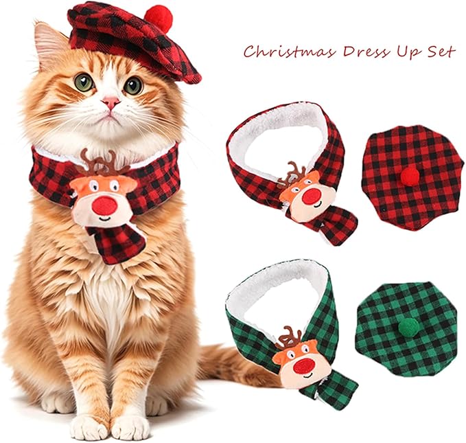 Christmas Pet Costume Dog Cats Reindeer Hat Headwear Birthday Supply Dog Paids Scarf Small Funny