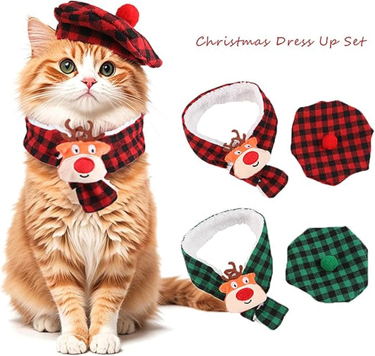 Christmas Pet Costume Dog Cats Reindeer Hat Headwear Birthday Supply Dog Paids Scarf Small Funny