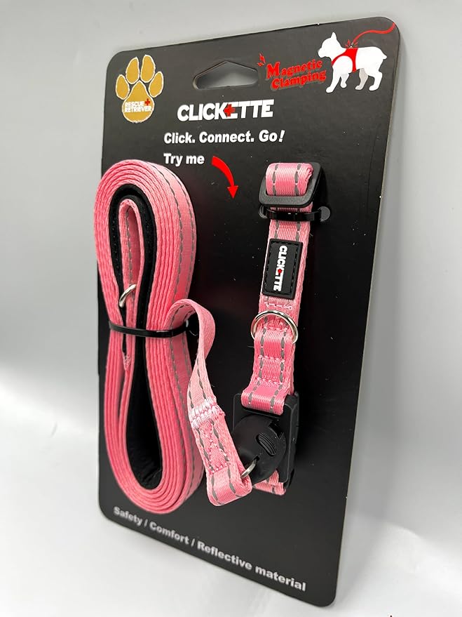 Clickette- Magnetic Quick-Lock Collar & Leash (Pink, Medium)