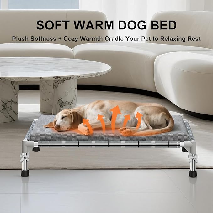 Elevated Raised Outdoor Dog Bed - Cooling Lifted Outside Dogs Bed with Cushion Mat Dog Hammock Bed with Stainless Steel Frame Portable Puppy Pet Bed for Indoor & Outdoor (M:34" x 26" x 8")