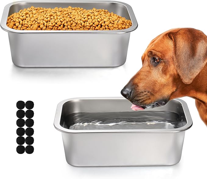Lawei 2 Pack 1.2 Gallon Stainless Steel Dog Bowls for Large Dogs, Rectangular Metal Dog Water Food Bowl, Large Capacity Pet Food Bowl Water Dish, Indoor and Outdoor Universal Pet Bowl, Easy to Clean