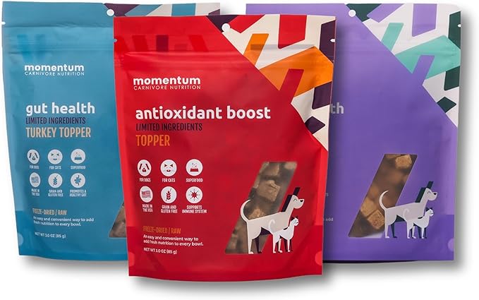 Momentum Carnivore Nutrition Freeze-Dried Wellness Topper 3 Pack – Gut Health, Immune Health & Joint Health – Natural Functional Dog & Cat Food Toppers – Supports Digestion, Immunity & Mobility