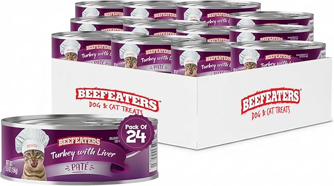 Beefeaters Turkey Liver Pate Wet Cat Food 5.5oz (24-Pack) | Adult Wet Food with Taurine, Premium Catfood Wet Food, No Artificial Additives, Balanced Nutrition | Supports Immune System & Vision