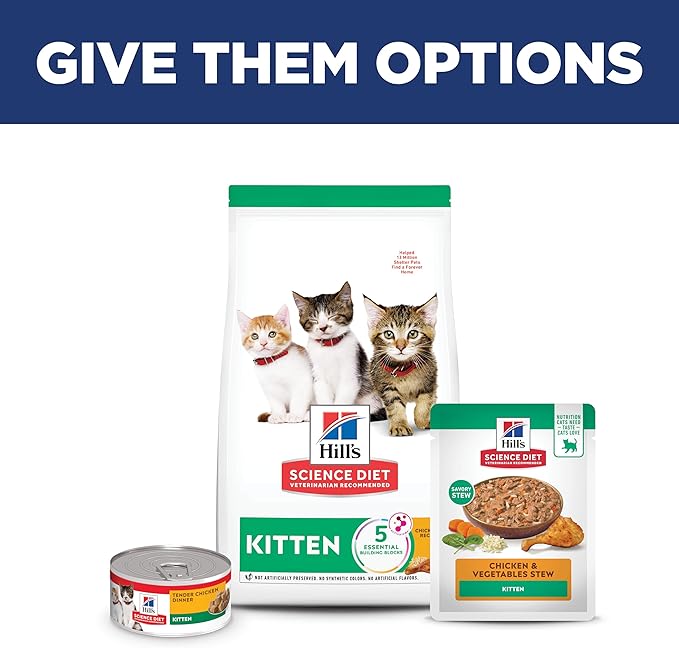 Hill's Science Diet Kitten, Kitten Premium Nutrition, Wet Cat Food, Chicken & Vegetables Stew, 2.8 oz Pouch, Case of 24