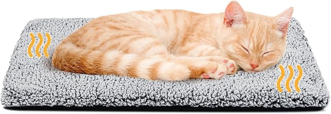 Miguel Cat Beds for Indoor Cats Self Heating Kitten Pad for Outdoor Cat House, Self Warming Pet Mat for Small Dog Crate Pad with Removable Washable Cover, Grey 24 Inches
