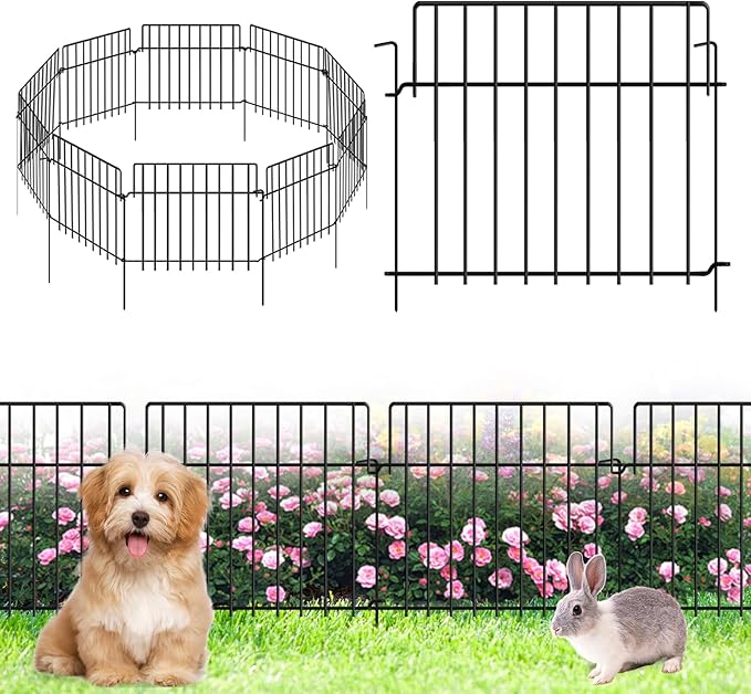 42.5Ft (L) x 20in (H) Decorative Garden Fence 30 Pack Metal Wire Rustproof Small Animal Barrier Fence 1.55" Gap Easy Assembly Patio Yard Seedlings Protection Fencing Border Black