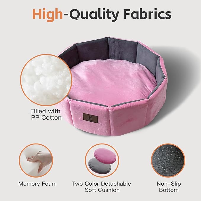 PJYuCien Premium Orthopedic Memory Foam Round Pet Bed for Large Cats, Small Dogs & Puppies - 20" Indoor Donut Cuddler with Non-Slip Bottom, Machine Washable, Supports Pets Up to 18 lbs, Pink