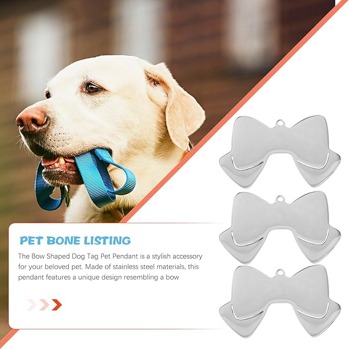 YARNOW 10pcs Stainless Steel Dog Tags Bow Tie Shape Pet Name Tags 50mm Wide Blank Engraving for Dog Collars Pet Supplies