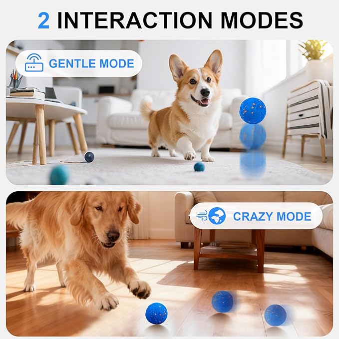 Smart Dog Toy Ball with 2 Interactive Modes, IPX7 Waterproof, USB Rechargeable Auto-Moving Pet Ball, Self Moving Bouncing Dog Ball, Durable Electronic Dog Toy for Active Large Breed Puppies&Dogs
