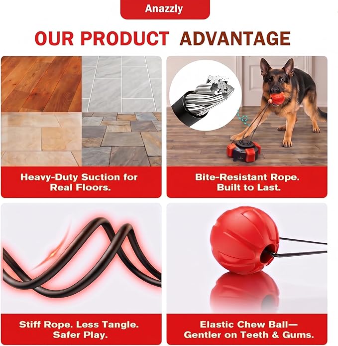 Upgraded Interactive Dog Toy, Heavy-Duty Tug-of-War Chew Toy, Stress Relief Dog Tug Toy, Durable Puppy Molar Chew Toy, Bite Resistant, Teeth Cleaning, Universal Pet Supplies (Black-Red)