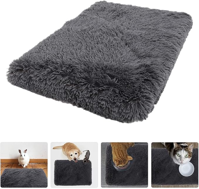 Plush Dog Bed Mat with Deep Sleep Cushion, Washable Pet Sofa Mat for Dogs and Cats, Medium 50x40x5cm, Dark Gray Comfortable Nest Pad for Puppy and Pet Supplies