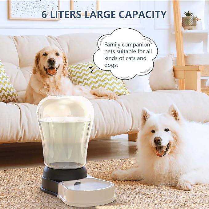 6 Liter Automatic Dog Water Bowl Dispenser, Large Capacity Dogs/Cats Water Feeder, BPA-Free, 6 Liter Black