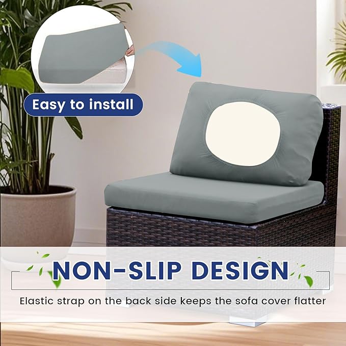 HANDONTIME 8Pcs Patio Cushion Covers Stretch Outdoor Couch Cover Replacement Cushions for Outdoor Furniture Waterproof Patio Furniture Cover for Pets Sofa Covers Washable (Grey,Cover Only)