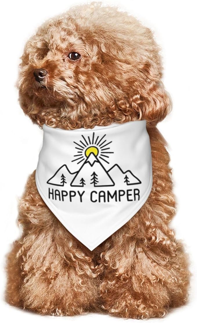 Happy Camper Summer Dog Bandana，Adorable Puppy Accessory for The avid Camper ，Pet Neckerchief for Pets Daily Wear Photo Prop Party Supplies,Funny Cute Dog Bandana (White)