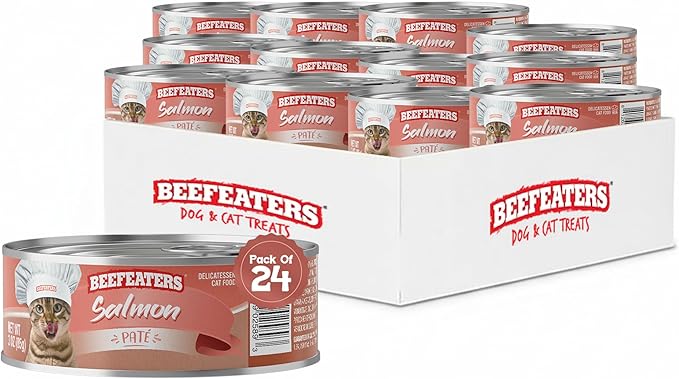 Beefeaters Salmon Pate Wet Cat Food 3oz (24-Pack) | Adult Wet Food with Taurine, Premium Catfood Wet Food, No Artificial Additives, Balanced Nutrition | Supports Immune System & Vision