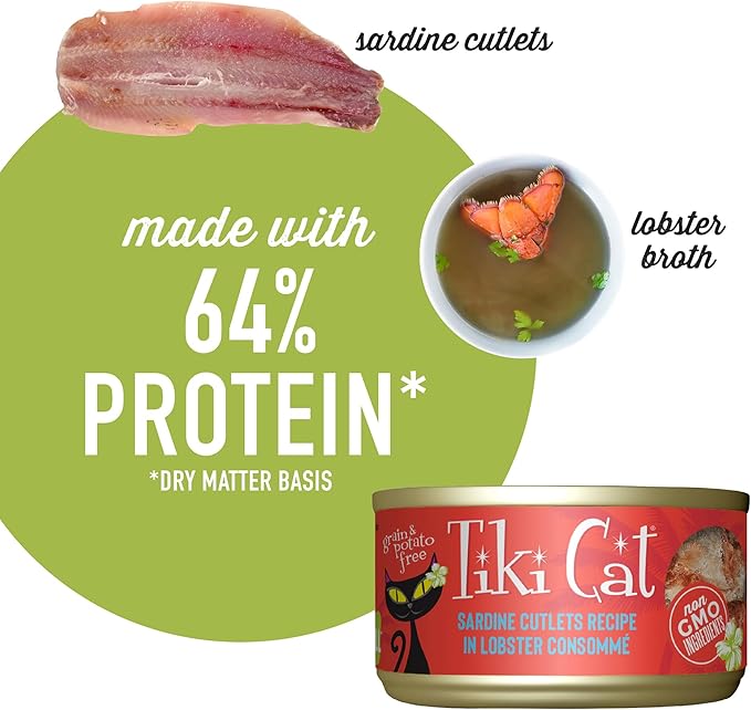 Tiki Cat Grill Wet Cat Food, Sardine Cutlets in Lobster Consomm?, 2.8 oz. Cans (12 Count)