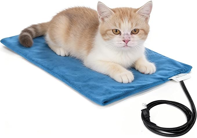 MARUNDA Pet Heating Pad,Cat Dog Electric Pet Heating Pad Indoor Waterproof,Auto Constant Temperature, Chew Resistant Steel Cord (Blue, XS-12" x 12")