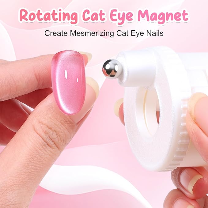 Rotating Cat Eye Magnet for Nails, 360° Rotating Cat Eye Magnet for Nails with Uniform Magnetic Force & Excellent Light Absorption, Beginner Friendly Nail Tool for DIY Glossy Cat Eye Effect (White)