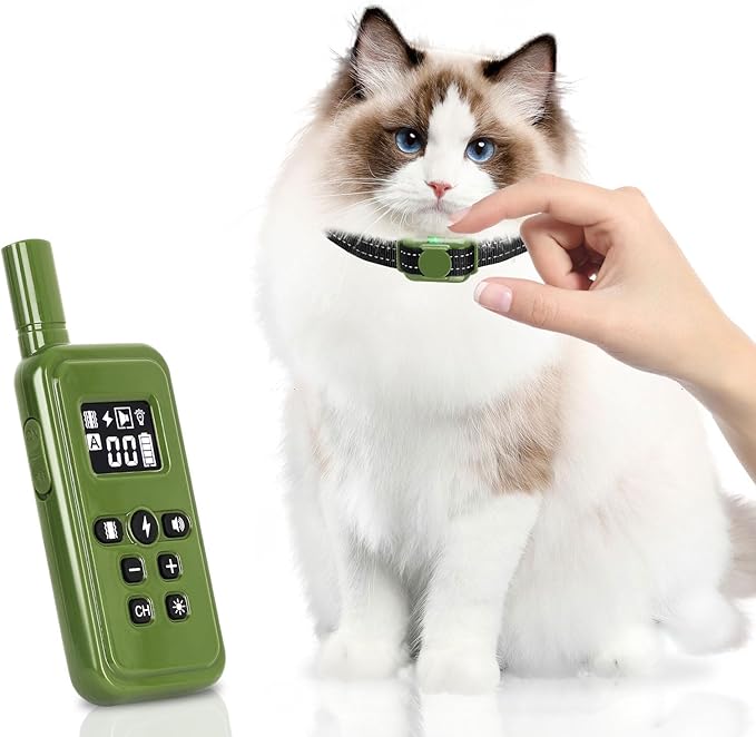 Cat Shock Collar, Ultra-Light & Thin Cat Training Collar with 2000ft Remote, Tailored for Cats & Small Dogs, 99-Level Precise Training to Stop Meowing, Effective for Bad Behavior，Green