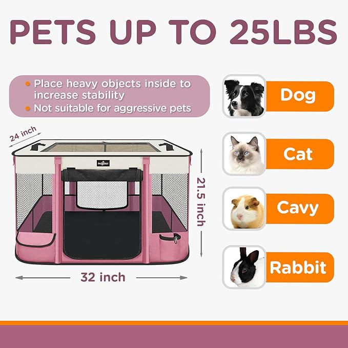 Foldable Pet Kitten Playpen, Upgrade Waterproof Portable Cat Dog Playpen Kennel Tent for Dog Cat, Retractable Shade Cover with Free Carrying Case, Indoor Outdoor Use for Small Pet.