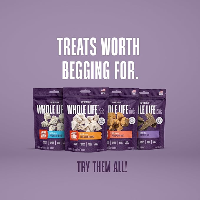 Whole Life Dog Just One Beef Liver Freeze Dried Dog Treats - Human Grade High Protein Food, Healthy Training Snacks, Freeze Dried Food Toppers, USA Made Natural Treats - 10 oz (Pack of 1)