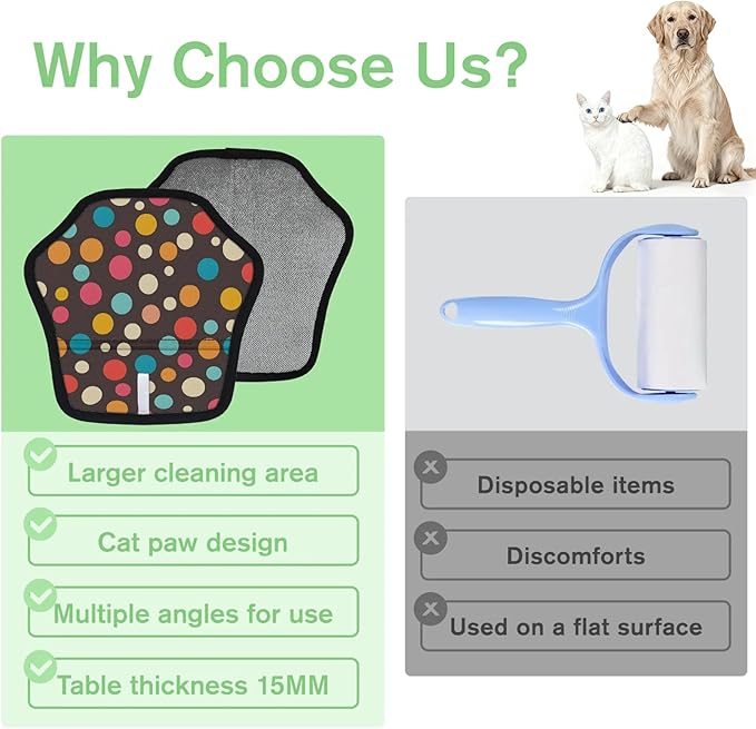 Reusable Pet Hair Removal Glove Round Dots Magic Brush for Cat & Dog Hair Remover for Car, Sofa, Bedding, Clothes - 9x9 Mitt Washable