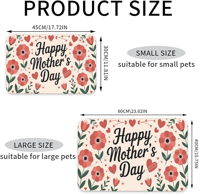 Pet Feeding Mat Absorbent Dog Mat for Food Water Bowl No Stains Quick Dry Water Dispenser Mats Happy Mother's Day Floral Gift Mom Ew Dog Accessories Pet Supplies Bowl for Messy Drinkers 18X12In