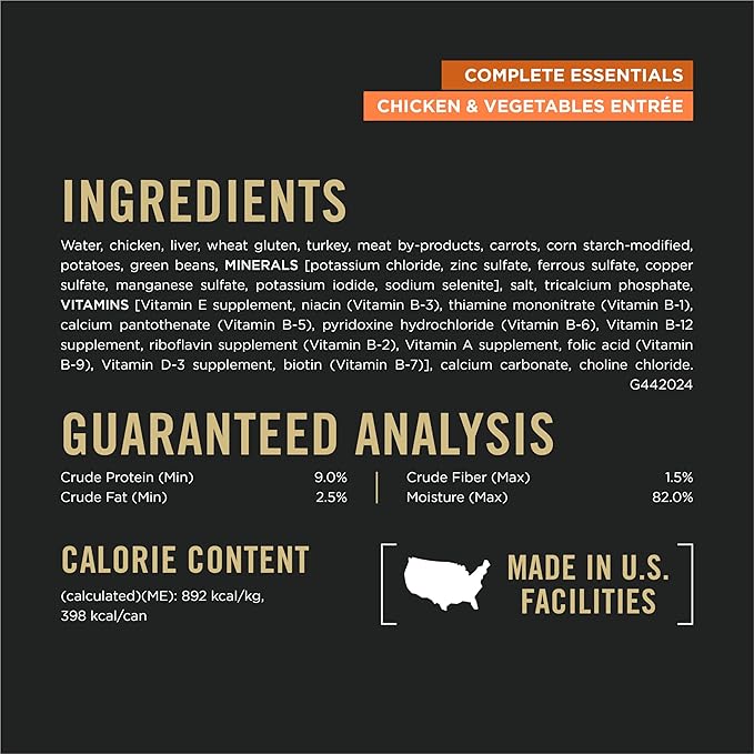 Purina Pro Plan Complete Essentials Wet Dog Food Chicken and Vegetables Entree and Beef and Vegetables Entree Variety Pack - (Pack of 12) 13 oz. Cans