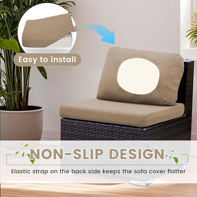 HANDONTIME 8Pcs Patio Cushion Covers Stretch Outdoor Couch Cover Replacement Cushions for Outdoor Furniture Waterproof Patio Furniture Cover for Pets Sofa Covers Washable (Khaki,Cover Only)