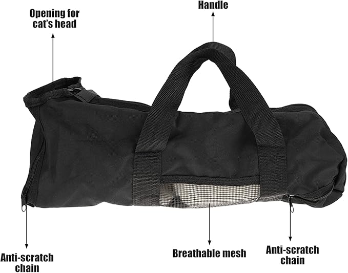 Portable Cat Grooming Bag, Multifunctional Cat Restraint Travel Bag with Oxford Cloth for Bathing Nail Trimming, 18.1x9.4 Inch Black