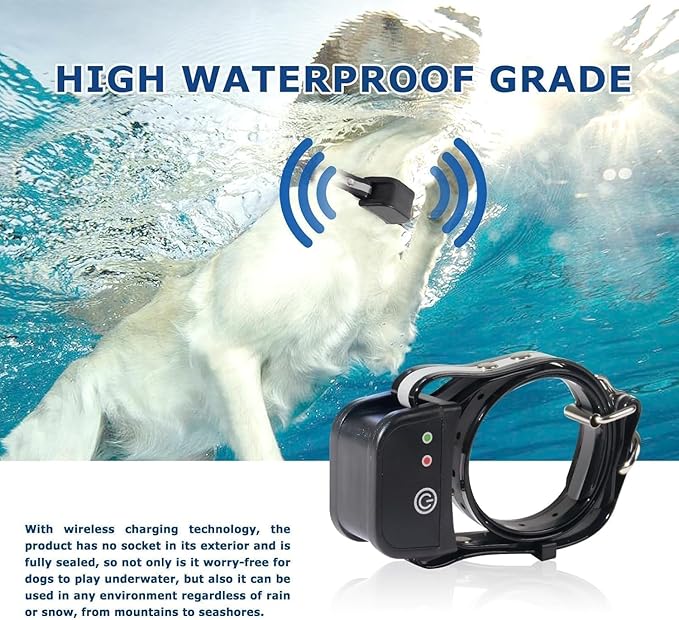 DOTSTAR Dog Wireless Fence Pet Training Collar GPS Electric System, Wireless Dog Fence Adjustable Range 50-990 Feet, Wireless Charging Dog Fence, Fully Sealed Waterproof Collar Receiver
