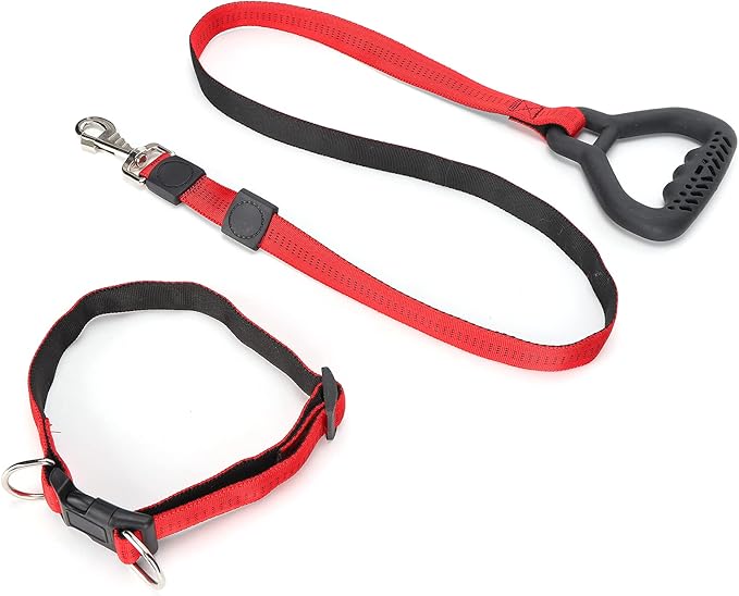 Heavy Duty Dog Leash Collar Set, Adjustable Nylon Leash with Soft PP Handle, Durable Rope Leash Collar for Small Medium Large Dogs, Pet Supply with Elastic Shock (Red)
