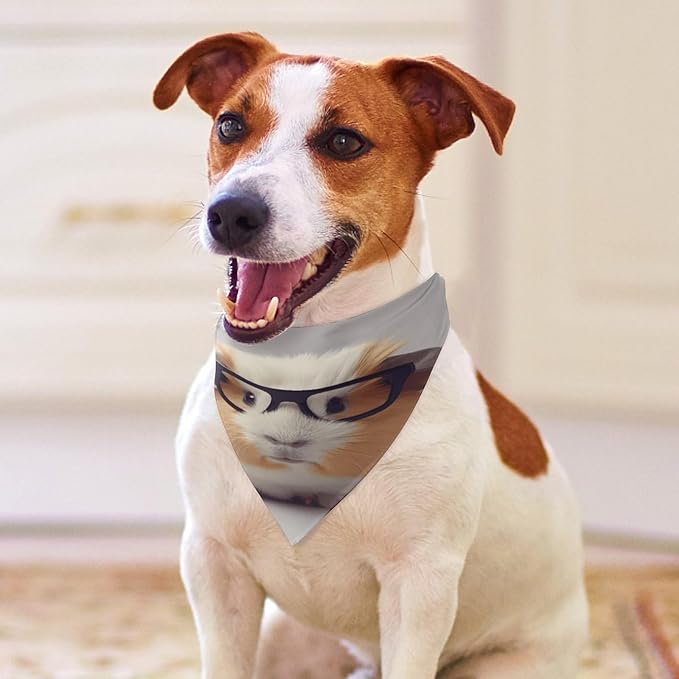 Dog Bandana Spring Pet Scarf Adjustable Triangle Guinea Pig with Glasses Printing Dog Bib Washable Polyester Puppy Bandana for Small Medium Large Dogs Cat Birthday Party Supplies